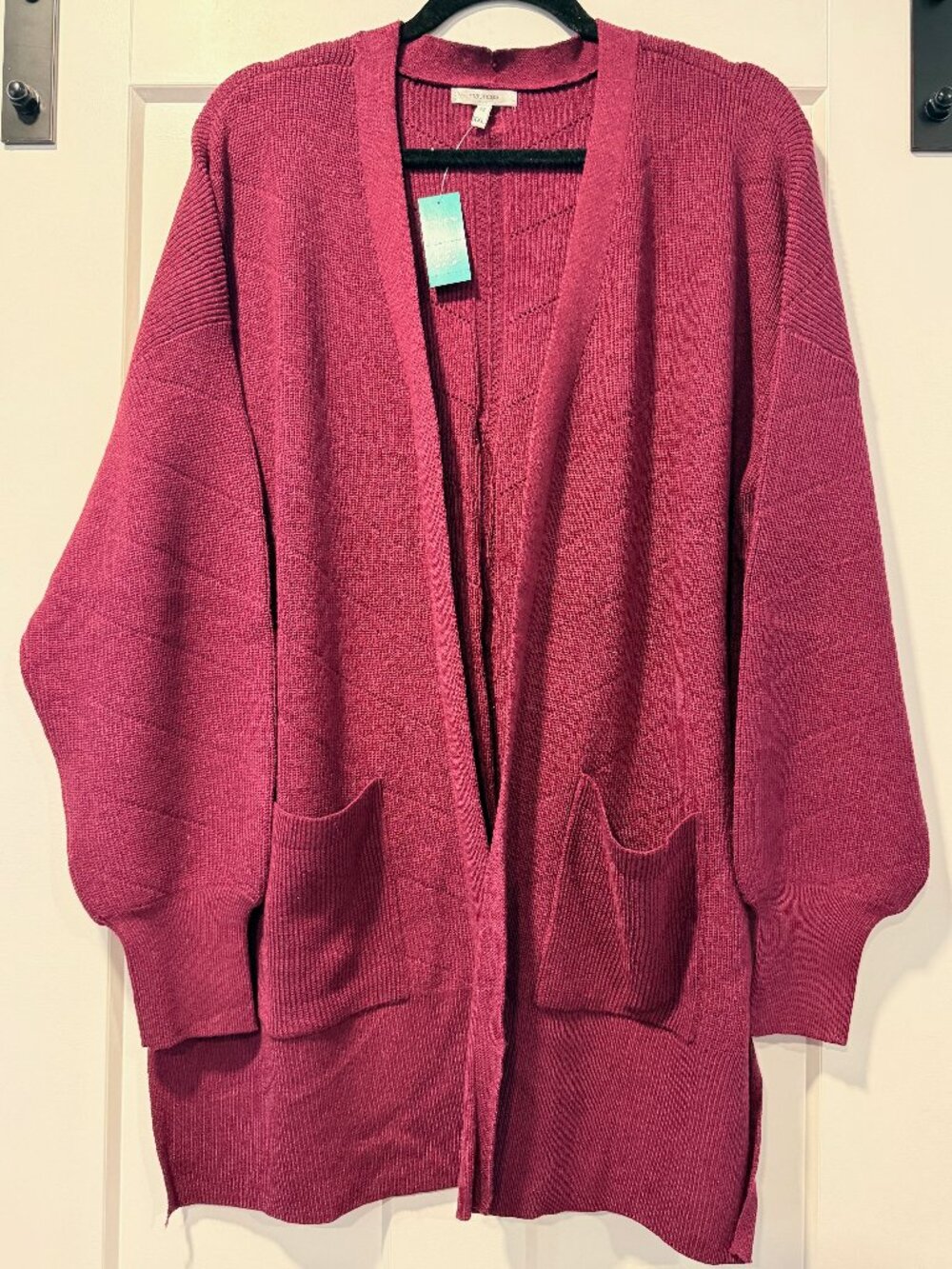 NWT Maurice's Burgundy Long-Sleeve Open Cardigan With Pockets